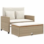 vidaXL Canapé de jardin 2 places coussins beige résine tressée&acacia