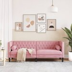 vidaXL Canapé Chesterfield avec traversins 3 places rose velours