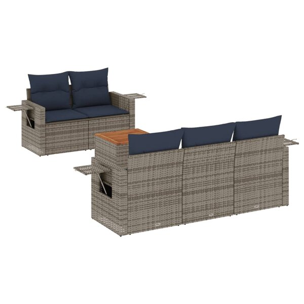 vidaXL Salon de jardin 6 Pièces avec coussins gris résine tressée