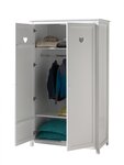 AMORI Lit simple 90x200cm  laqué blanc + Table de chevet + Armoire 2 portes