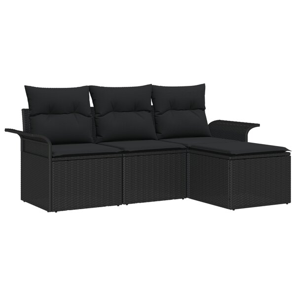 Canapé de Jardin 4 pièces vidaXL avec Coussins Noir Poly Rattan