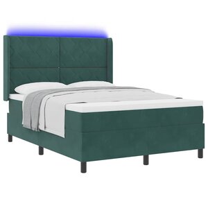 vidaXL Lit à ressorts avec bandes LED Vert 140 x 190 cm Velours