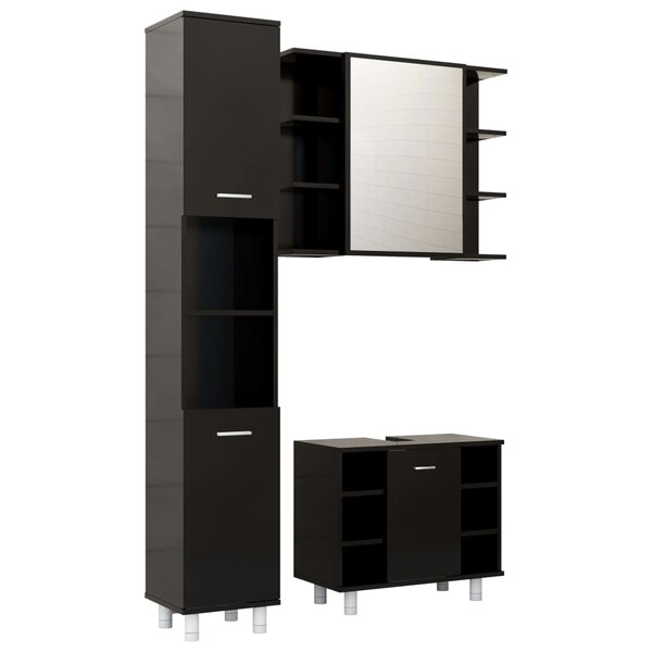 vidaXL Ensemble de meubles de salle de bain 3 Pièces Noir Bois ingénierie