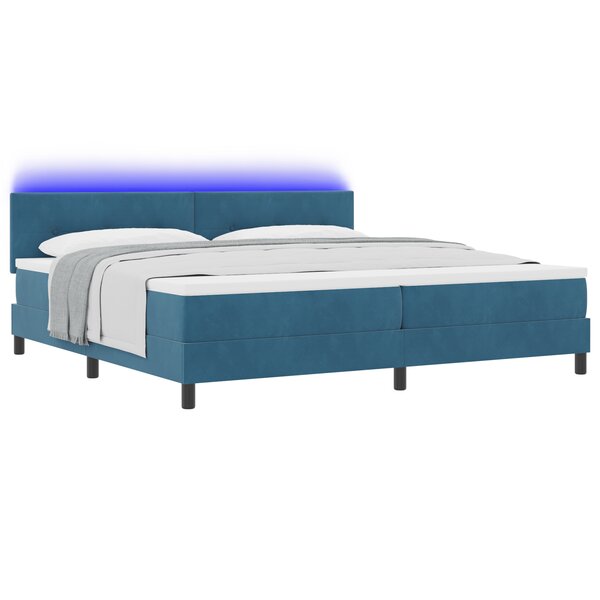 Lit à ressort vidaXL avec matelas et LED bleu foncé 200x200 cm en velours