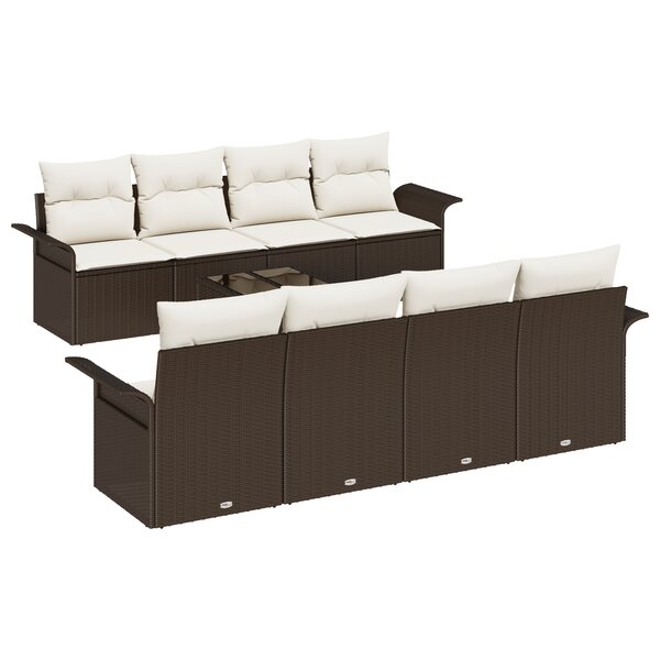 vidaXL Ensemble de canapé de jardin 9 pièces avec coussins Marron Poly Rotin