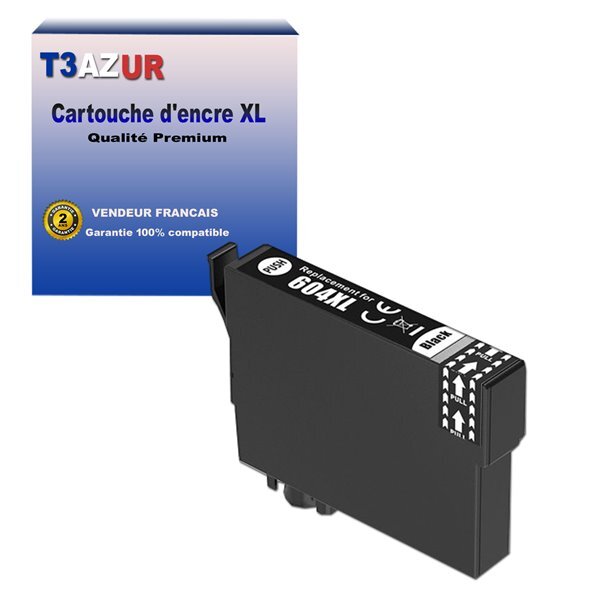 T3azur- cartouche compatible epson 604 xl pour epson workforce wf-2910dwf  wf-2930dwf  wf-2935dwf  wf-2950dwf noire