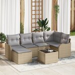 Ensemble de canapé de jardin 7 pièces avec coussins en rotin noir