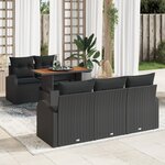 vidaXL Ensemble de salle à manger de jardin 6 pièces avec coussins Noir Poly Rattan Acacia