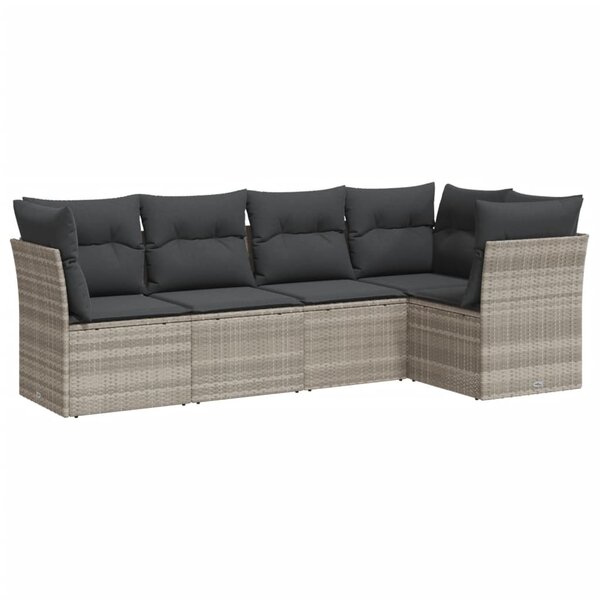 vidaXL Salon de jardin 5 Pièces avec coussins gris clair résine tressée
