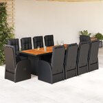 vidaXL Ensemble à manger de jardin 11 Pièces coussins noir résine tressée