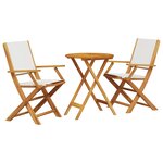 vidaXL Ensemble de bistro 3 Pièces blanc crème tissu et bois massif