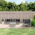 vidaXL Salon de jardin avec coussins 6 Pièces blanc acier