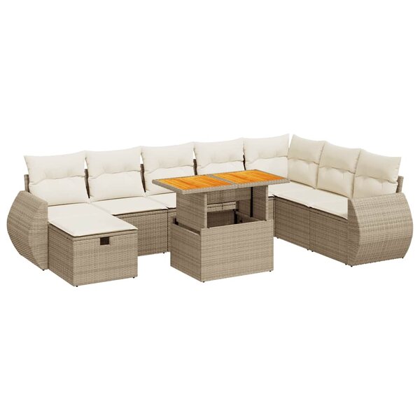 vidaXL Salon de jardin avec coussins 9 Pièces beige résine tressée acacia