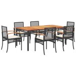 vidaXL Ensemble à manger de jardin coussins 7Pièces Noir Résine tressée