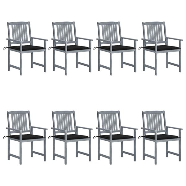 vidaXL Chaises de jardin et coussins lot de 8 Bois acacia solide Gris