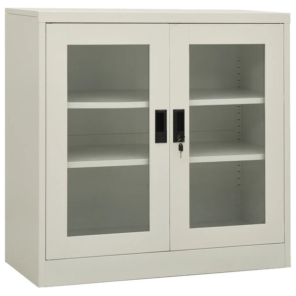 Armoire de bureau gris clair 90 x 40 x 90 cm avec 2 étagères réglables design iconique en acier gris clair 02_0046803