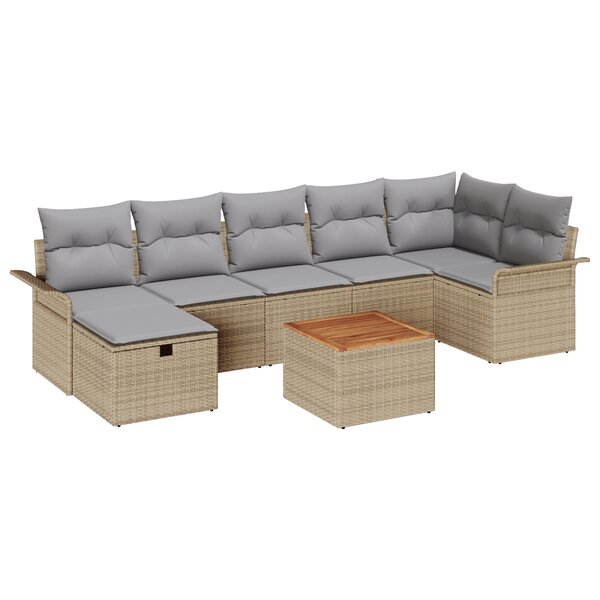 vidaXL Ensemble de Canapé de Jardin 8 Pièces avec Coussins Beige Poly Rattan
