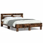 vidaXL Cadre de lit avec tête de lit et LED chêne fumé 135x190 cm