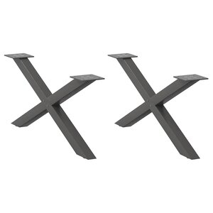 vidaXL Pieds de table basse en forme de X  2 pièces  anthracite  70 x (30-31) cm  acier
