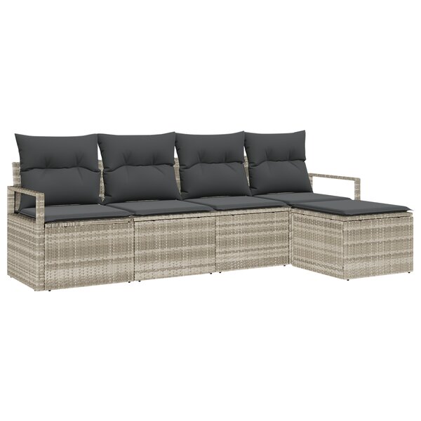 Canapé de Jardin 5 Pièces avec Coussins en Rattan Synthétique Gris Clair