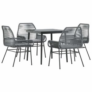 vidaXL Ensemble à manger jardin coussins 5 Pièces gris poly rotin verre