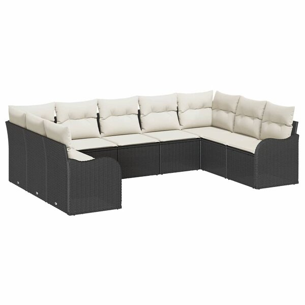 vidaXL Ensemble de canapé de jardin avec coussin 9 Pièces Noir Poly rotin