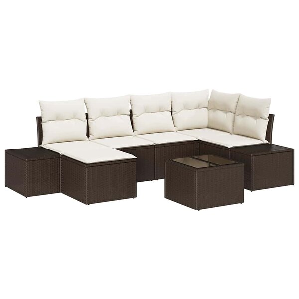 vidaXL Ensemble de canapé de jardin 7 Pièces Marron et crème Poly rotin