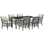 vidaXL Ensemble de salle à manger de jardin 7 pièces avec coussins Noir Poly Rattan