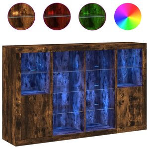 vidaXL Buffets avec lumières LED 3 Pièces chêne fumé bois d'ingénierie