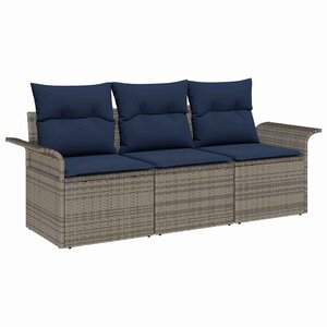 vidaXL Ensemble de canapé de jardin avec coussin 3 Pièces Gris Poly rotin