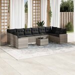 vidaXL Salon de jardin 11 Pièces avec coussins gris clair résine tressée
