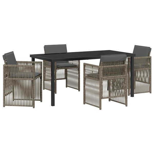 vidaXL Ensemble Salle à Manger Jardin 5 pièces avec Coussins Gris Poly Rattan