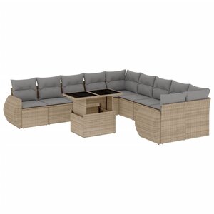 vidaXL Salon de jardin 11 Pièces avec coussins beige résine tressée