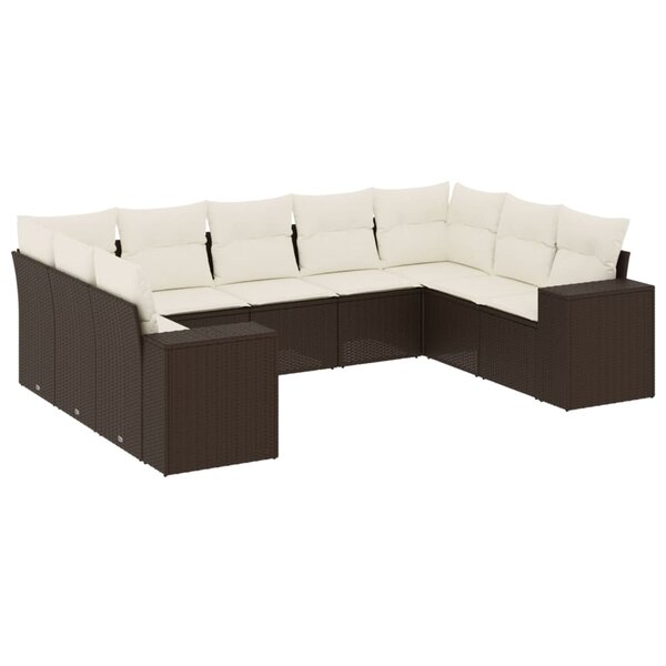 vidaXL Salon de jardin avec coussins 9 Pièces marron résine tressée