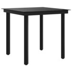 vidaXL Table à dîner de jardin Noir 80x80x74 cm Acier et verre