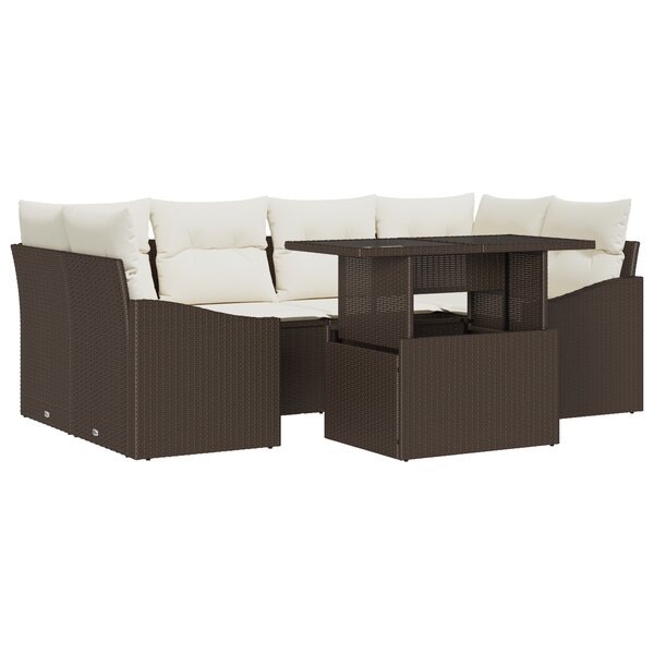 vidaXL Ensemble de canapés de jardin 7 pièces avec coussins Marron Poly Rattan