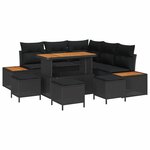 vidaXL Ensemble de canapé de jardin avec coussin 9 Pièces Noir Poly rotin