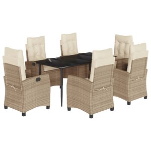 vidaXL Ensemble à manger de jardin et coussins 7 Pièces beige poly rotin
