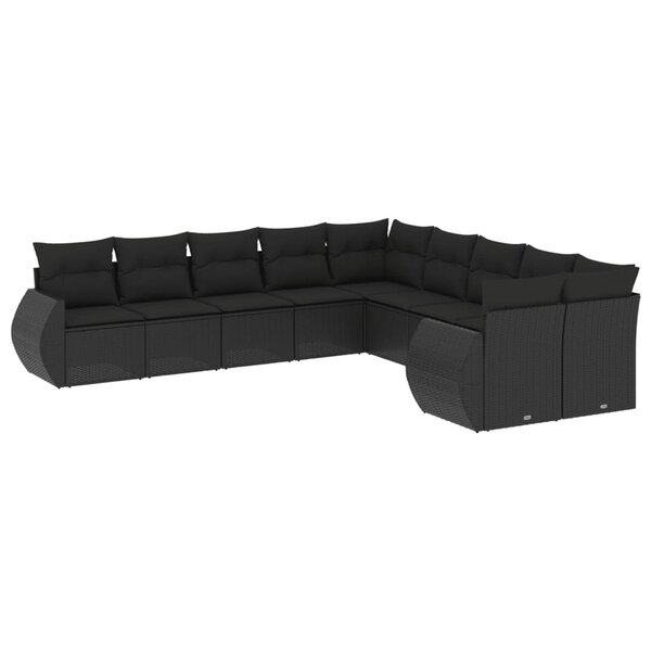 vidaXL Salon de jardin 10 Pièces avec coussins noir résine tressée