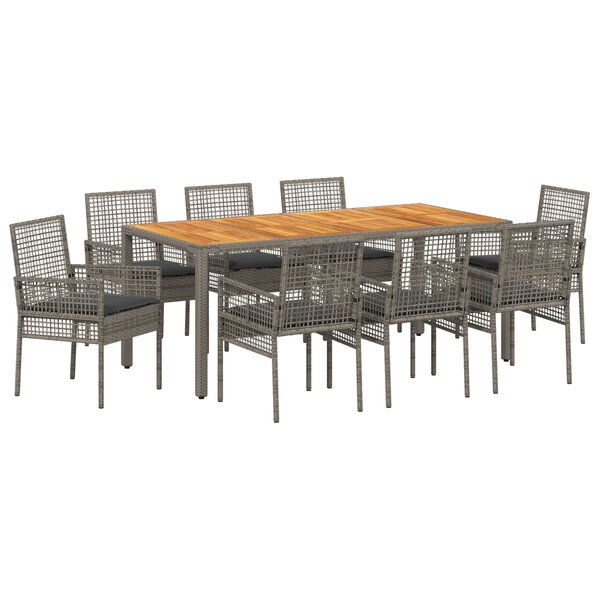 vidaXL Ensemble repas jardin 9 pièces avec coussins gris en rattan poly