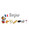 69-4506 Carte Bonjour Ours en Peluche Drapeau français Marinière Béret Baguette de Pain Croissant Vin Fromage Camembert Pétanque Clichés Illustration - Avec Enveloppe 12x17cm - Fabrication française
