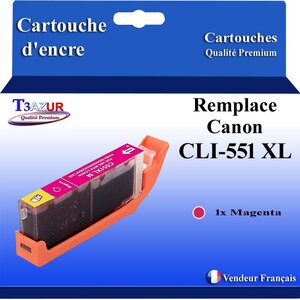 T3AZUR - Cartouche compatible avec Canon CLI551XL CLI-551 XL pour Canon Pixma MG6300 MG6350 MG6400 MG6450 MG6600 MG6650 MG7100  - Magenta
