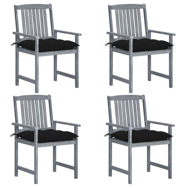 vidaXL Chaises de jardin et coussins lot de 4 Gris Bois acacia massif