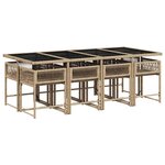 vidaXL Ensemble à manger de jardin et coussins 9 Pièces beige Poly rotin