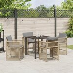 vidaXL Ensemble de salle à manger de jardin de 5 pièces avec coussins Beige Poly Rattan