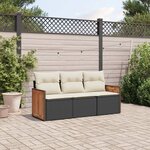 vidaXL Salon de jardin 3 Pièces avec coussins noir résine tressée