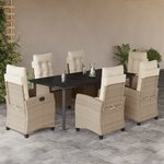 vidaXL Ensemble à manger de jardin et coussins 7 Pièces beige poly rotin