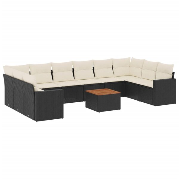 vidaXL Salon de jardin 11 Pièces avec coussins noir résine tressée