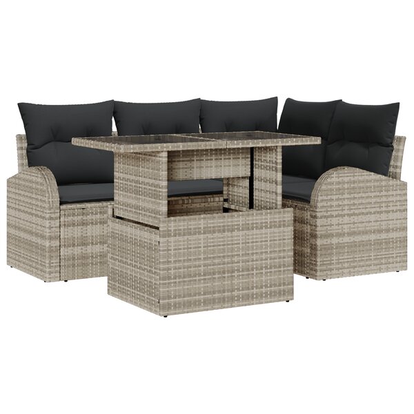 5 pièces de canapé de jardin vidaXL Gris clair Rattan Poly