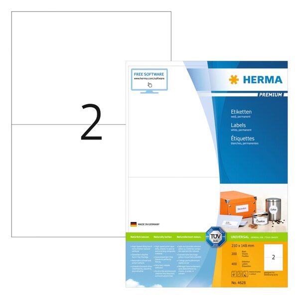 Herma étiquettes permanentes premium a4 210x148 mm 200 feuilles